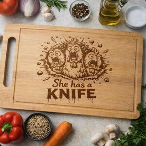 Custom Laser Engraved Bamboo Cutting Board - 12 X 7.75 Inch - Funny Images